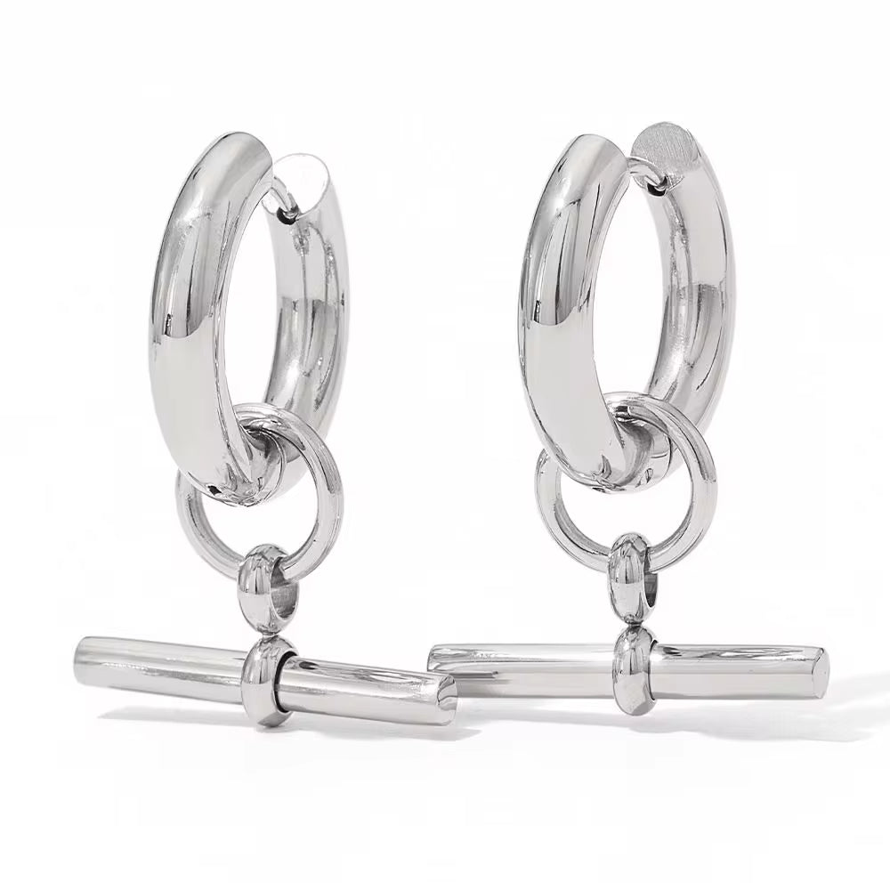 Fashion 18K Gold-Plated Stainless Steel T-Bar Pendant Earrings Women'S Fashion Earing Accessories Jewelry Making My Store