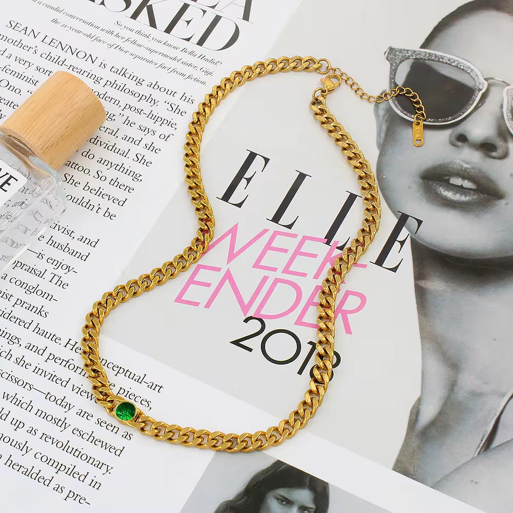 Exquisite Stainless Steel 18K PVD Gold Plated Emerald Gemstone Birthstone Pendant Cubic Zircon Choker Necklace Jewelry My Store