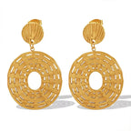 JEWELRY EH207 French Vintage Earrings 18K Gold Plated Hollowed Out Disc Earrings Fashion Hoop Earrings My Store