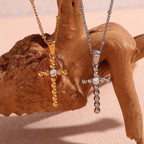 Dainty Zircon Cross Necklace Beaded Pendant Necklace Gold Plated Stainless Steel Christmas Gift for Women My Store