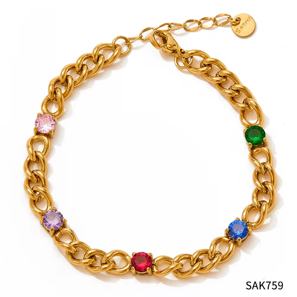 Exquisite Cubic Zirconia Stainless Steel Rainbow Cz Necklace Bracelet for Women Waterproof Fashion Jewelry Set My Store