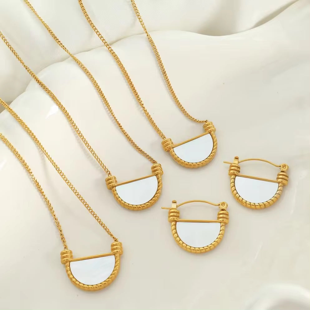 JEWELRY XL78-EH221 Factory Made Thick Cut White Mother of Pearl Premium Feeling Airy Necklace and Earrings Set Women My Store