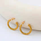 Textured Curved Rope Stainless Steel Hoop Earrings Unique C-Shaped Women'S Stud Ear Jewelry anti Allergic My Store