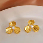 JEWELRY EH139 China Wholesale New Pearl Stainless Steel Earrings Petal Earrings Gold-Plated 18K for Women My Store