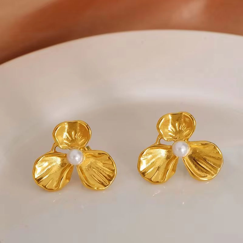 JEWELRY EH139 China Wholesale New Pearl Stainless Steel Earrings Petal Earrings Gold-Plated 18K for Women My Store
