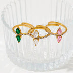 INS Charm Gold Plated Drop Shape Crystal Rhinestone Rings Waterproof Stainless Steel Jewelry Wrap Open Rings Gift for Women My Store