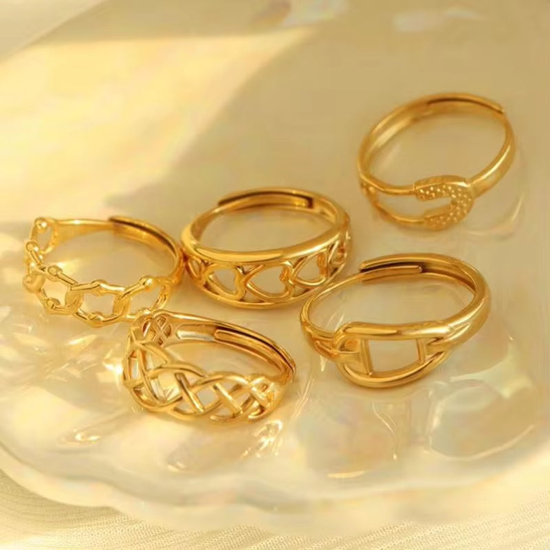 JEWELRY JZ06-11 Japan and South Korea Simple Stainless Steel 18K Gold Hollow Geometric Lines Open Ring for Women My Store