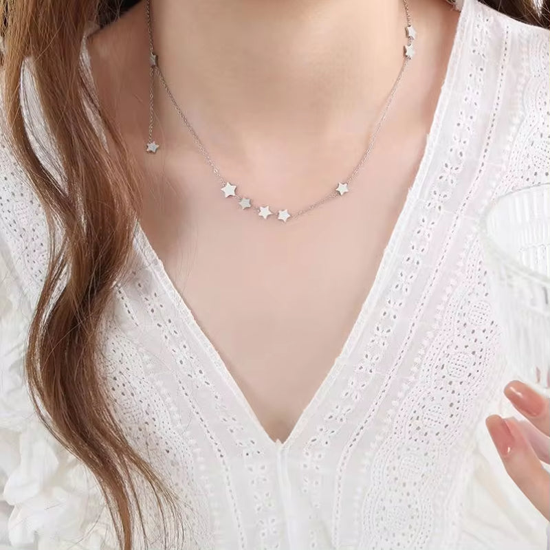 Hot Sale Classic Stainless Steel Beaded Five Pointed Star Necklace Multi Star Necklace for Women Girl My Store