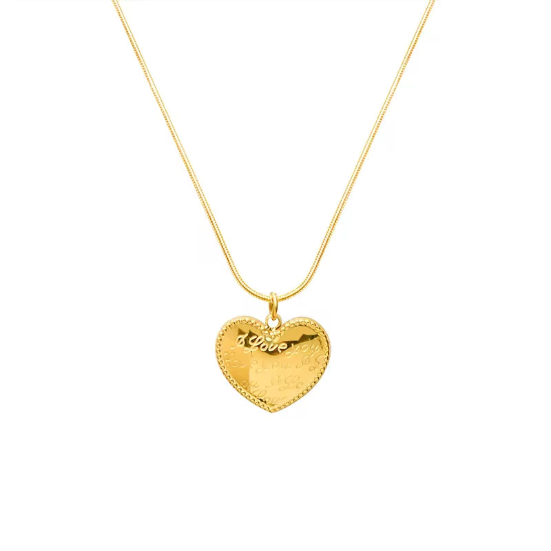 Simple Gold Plating Love Heart Pendant Stainless Steel Heart Necklace for Women My Store