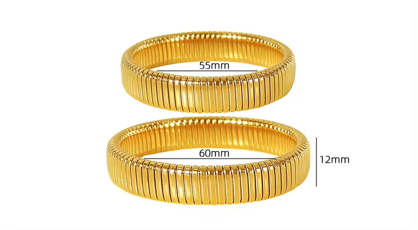 JEWELRY SZ16 Hight Quality Vertical Stripe Circle Stacking Bracelet Wide Bracelet Stainless Steel Bangle for Women My Store