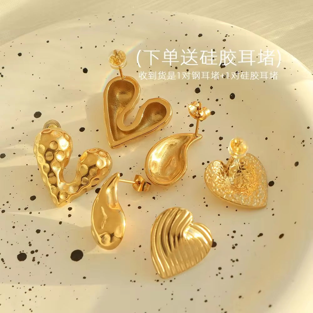 JEWELRY EH EH177-9 High Quality Wholesale Custom Cheap French Fashion Pleated Textured Heart Drop Earrings My Store