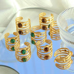 JEWELRY JZ26-27 Hot Sale Tiger Eye Turquoise Skeleton Ring Stainless Steel Open End Ring My Store