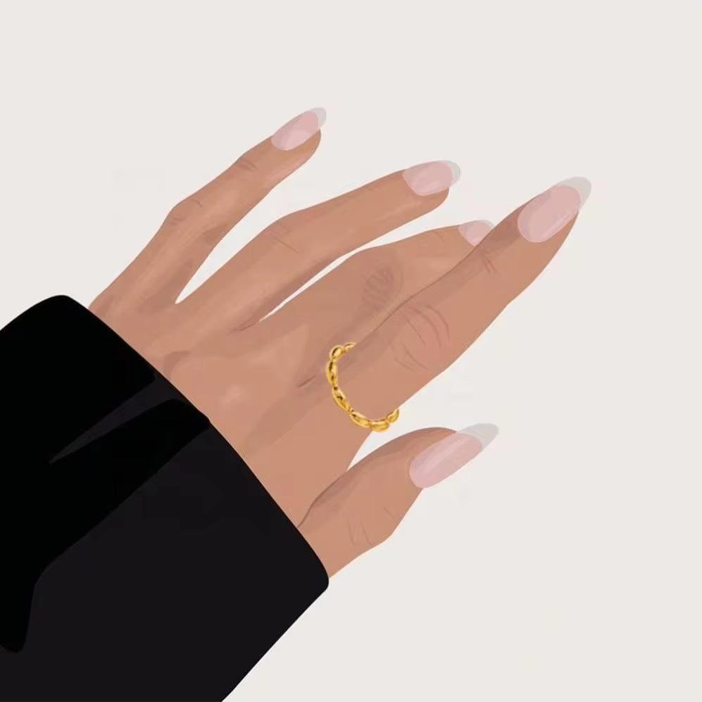 Simple Gold Plated Charm Stainless Steel Jewelry Rings Smooth Oval Bead Finger Wedding Rings for Women My Store