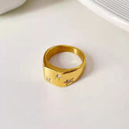 Stylish High Polished Stainless Steel Pentagram Cz Geometric Ring 18K Gold Plating No Fade Titanium Steel Smooth Square Ring My Store