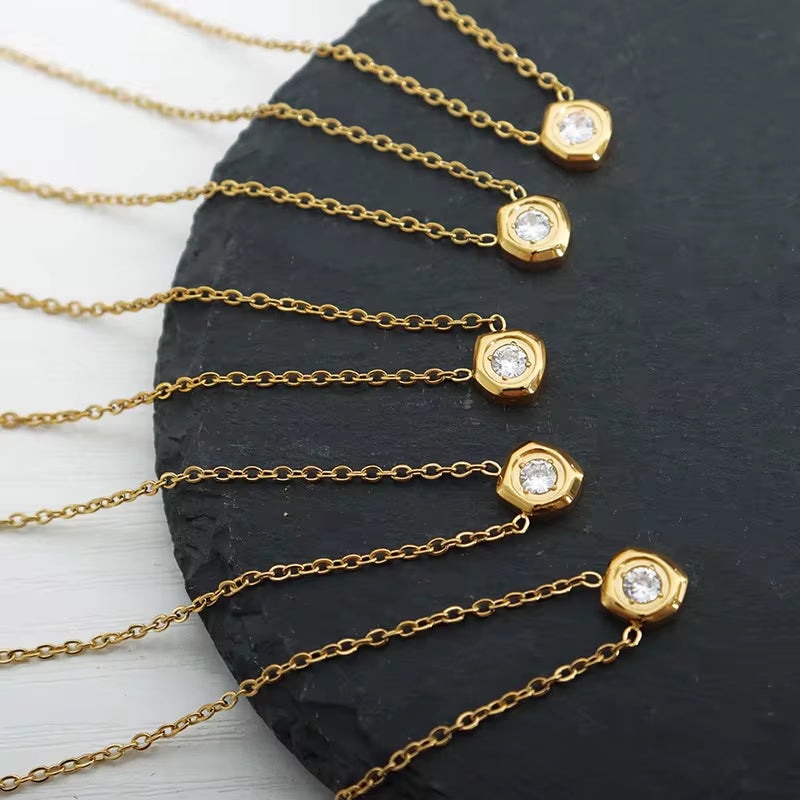 18K Gold Plated Stainless Steel Women Fashion Dainty Elegant Jewelry Geometric Meteorite Shape Cz Pendant Necklace My Store