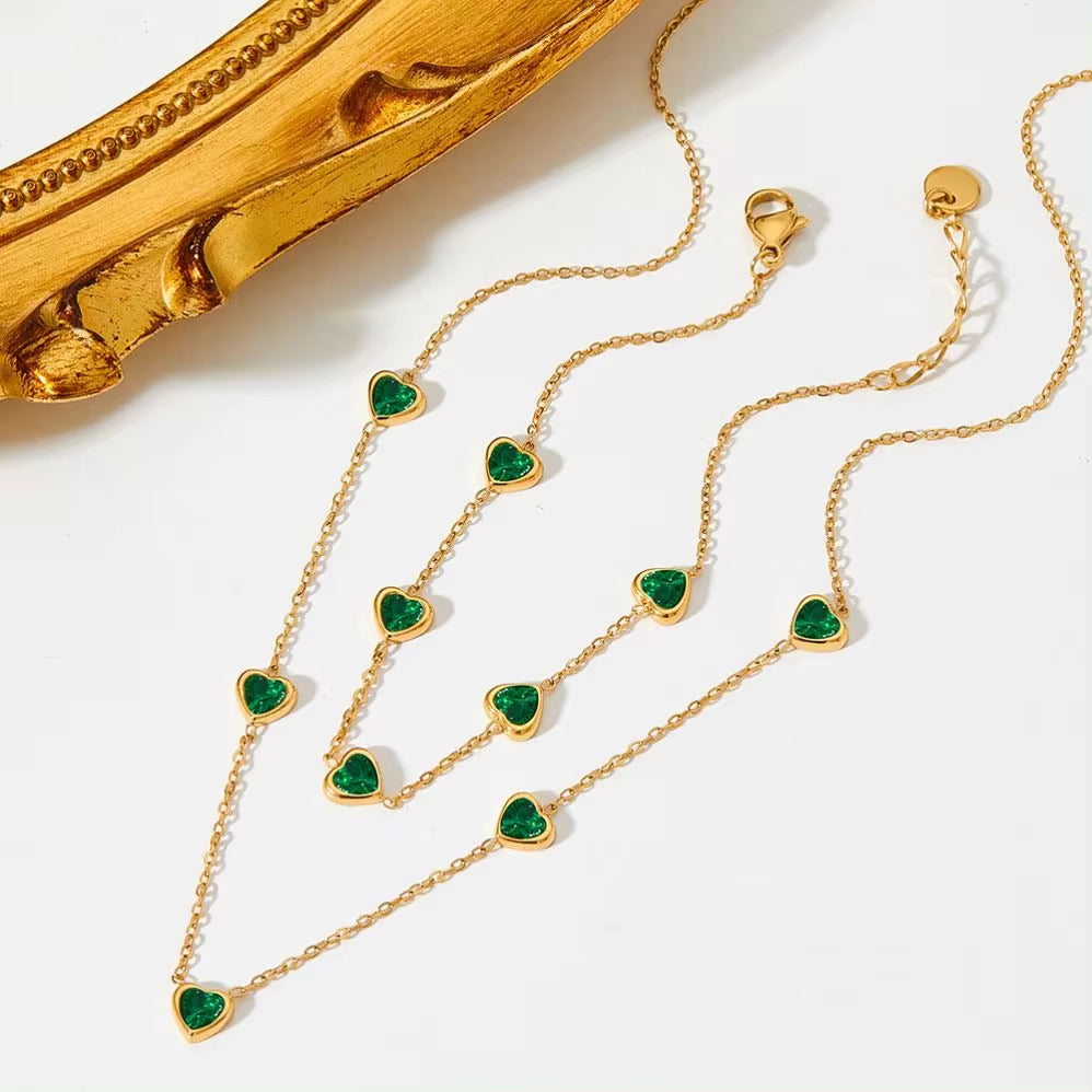 Luxury Jewelry Stainless Steel Chain Chocker Heart Zircon Pendant Necklace My Store