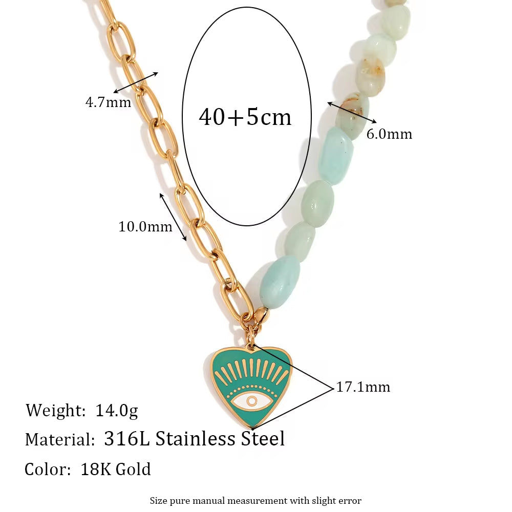 Splicing Amazonite Evil Eye Jewelry Gold Plated Charm Necklace Gold Plated Gemstone Jewelry Stainless Steel My Store