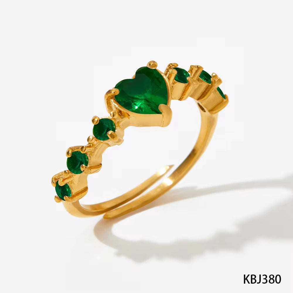 Gold Plated Adjustable Crystal Heart Shape Zircon Inlay Ring Tarnish Free Stainless Steel Diamond Wedding Rings My Store