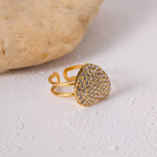 Wholesale No Tarnish 18K Gold Plated Heart Shaped Diamond Stainless Steel Double Layer Opening Rings My Store