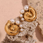 Fresh Water Pearl Winding Conch Stud Earrings Tarnish Free Jewelry Gold Plated Earrings Stainless Steel Jewelry My Store