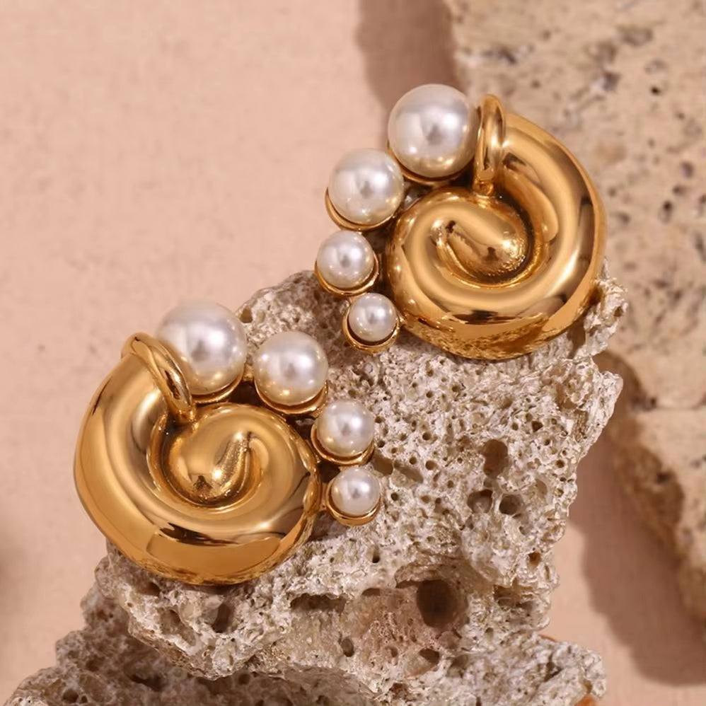 Fresh Water Pearl Winding Conch Stud Earrings Tarnish Free Jewelry Gold Plated Earrings Stainless Steel Jewelry My Store