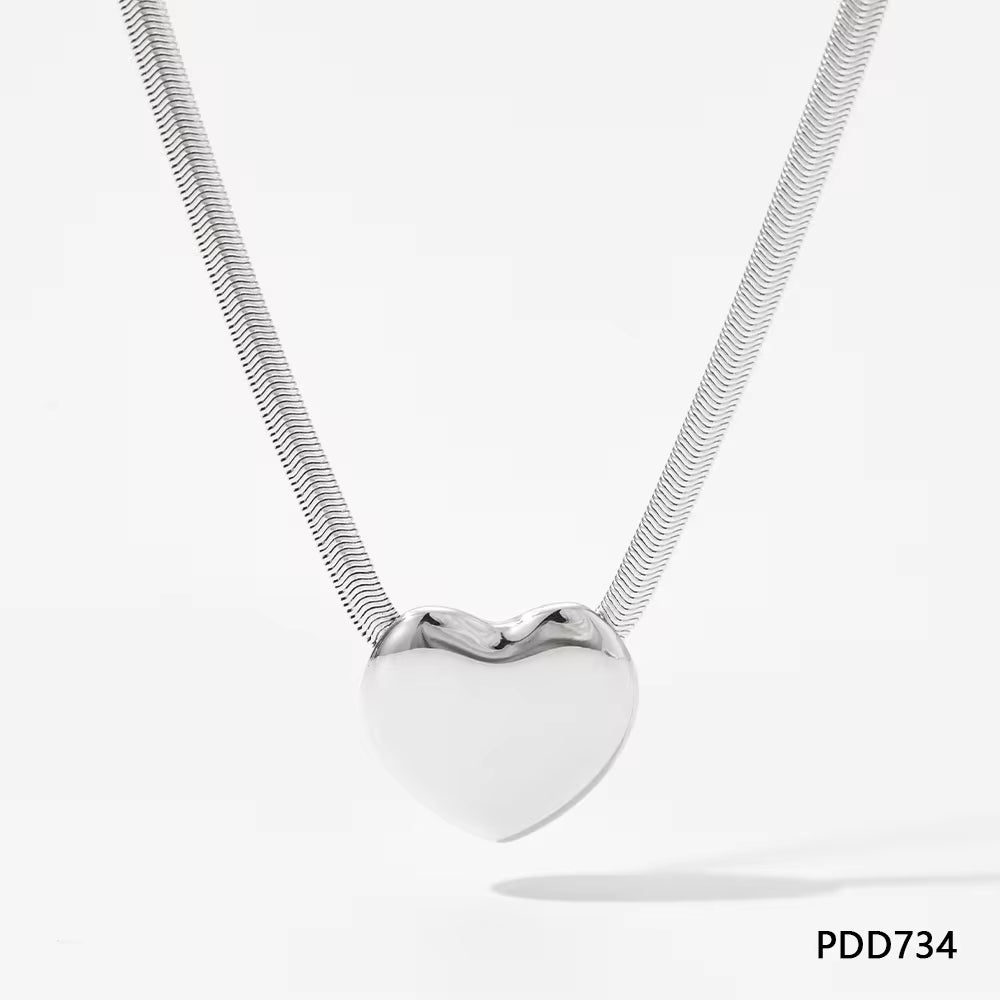 Waterproof PVD Gold Plated Flat Snake Chain Love Vintage Stainless Steel Jewelry Heart Charm Pendant Necklace for Women My Store