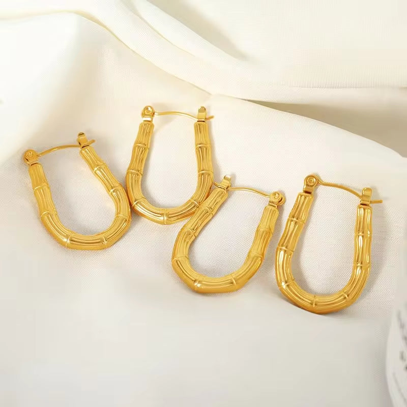 JEWELRY EH172 French Bamboo Curved Earrings Buckle Stainless Steel U Shape Earrings Hoop Daily Hundred Earrings My Store