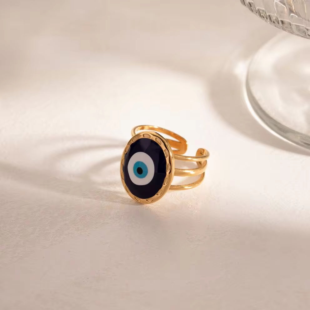 Jewelry 18K Gold Plated Three Layer Eye Ring Stainless Steel Blue Enamel Evil Eyes Stacking Rings My Store