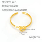 Waterproof 18K Gold Stainless Steel Zircon Ring Adjustable Ring Knotted Titanium Steel Heart Ring INS Wind Jewelry for Woman My Store