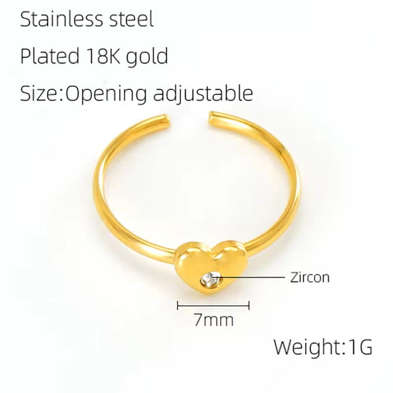 Waterproof 18K Gold Stainless Steel Zircon Ring Adjustable Ring Knotted Titanium Steel Heart Ring INS Wind Jewelry for Woman My Store
