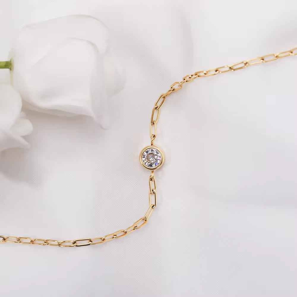 18K PVD Gold Plated Waterproof Stainless Steel Paper Clip Chain round Zirconia Bracelet for Women Wholesale Jewelry My Store