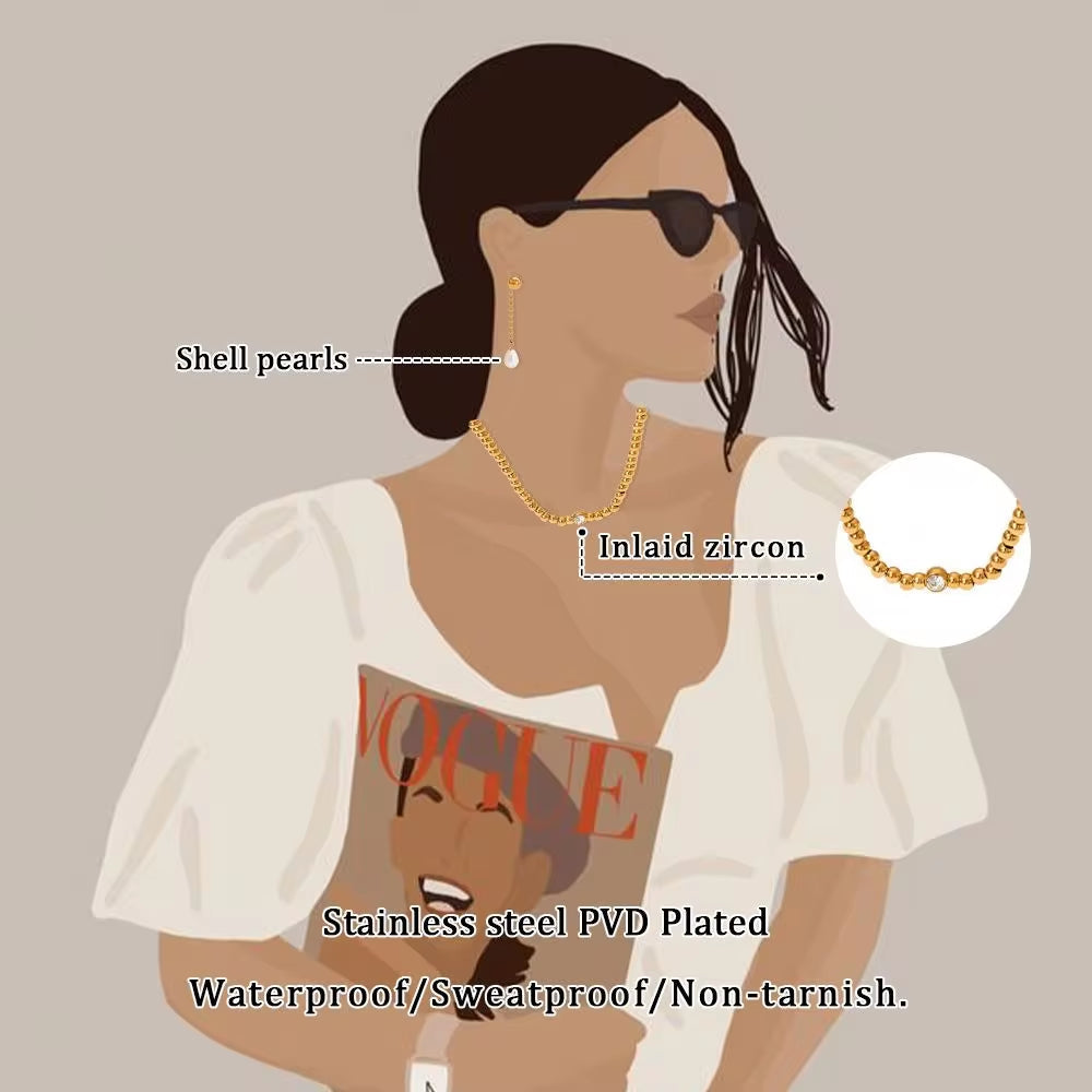 Minimalist 4Mm Beads Charm Necklace Tarnish Free Bead Chain Bracelet Necklace Jewelry Set for Women My Store