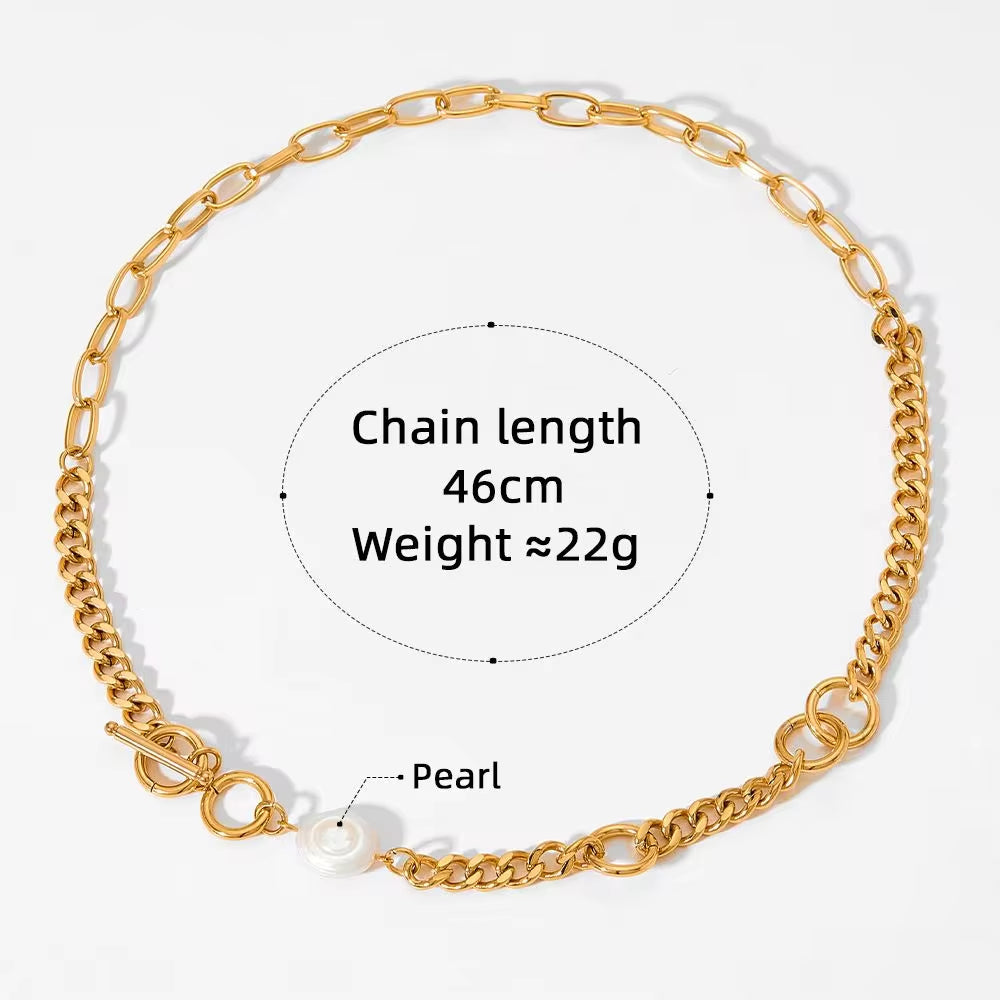 Stainless Steel Twist Chain Pearl Necklace OT Buckle Baroque Freshwater Pearl Twisted Chain Necklace Women My Store