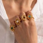 18K Gold Plated Stainless Steel Design Finger Natural Turquoise Malachite Tiger Eyes Stone Evil Eyes Rings My Store