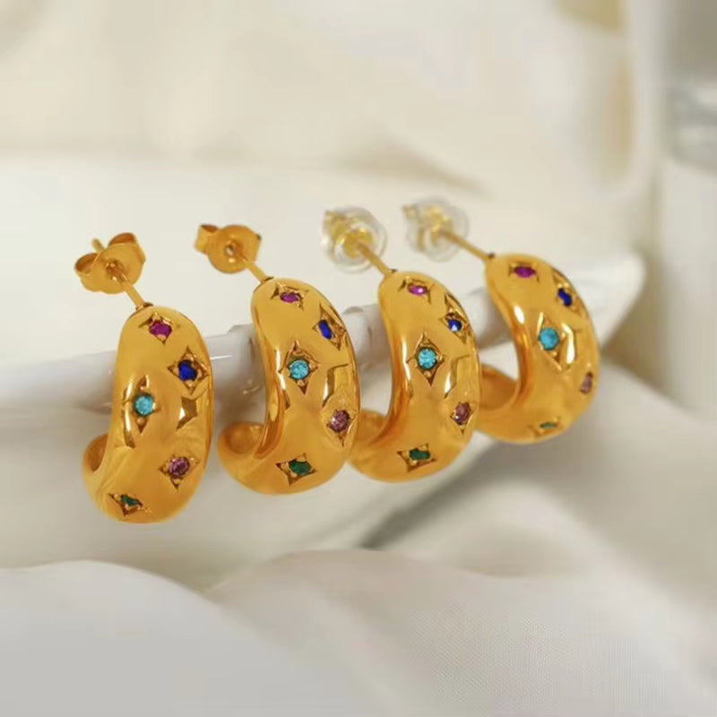 JEWELRY EH160 New Stainless Steel Diamond Earrings Fashion Hollow Arc Retro Earrings My Store