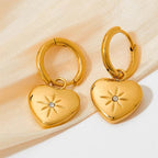 Wholesale Custom Pvd 18K Gold Plated Stainless Steel Jewelry North Star Heart Dangle Charm Hoop Earrings My Store