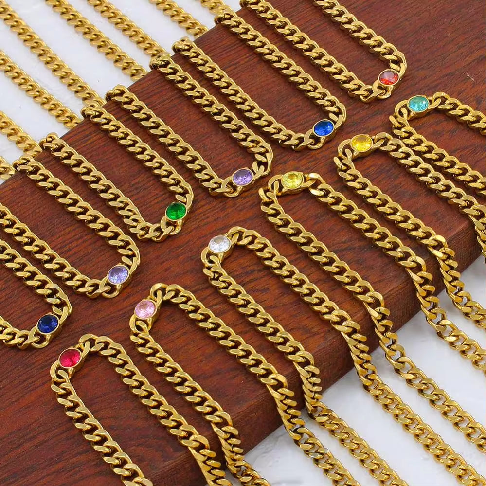 Exquisite Stainless Steel 18K PVD Gold Plated Emerald Gemstone Birthstone Pendant Cubic Zircon Choker Necklace Jewelry My Store