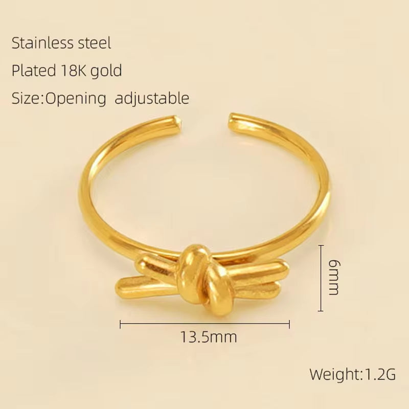 Waterproof 18K Gold Stainless Steel Zircon Ring Adjustable Ring Knotted Titanium Steel Heart Ring INS Wind Jewelry for Woman My Store