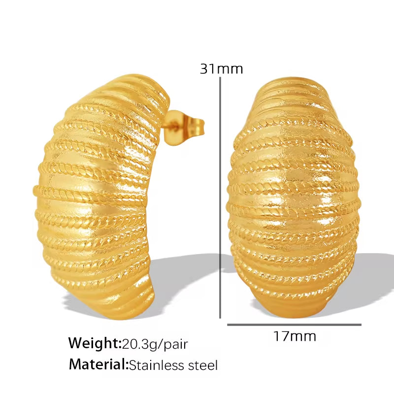 JEWELRY EH194 Best Selling Multi-Layer Pleated Openwork Striped Textured Stainless Steel Earrings Jewellery My Store