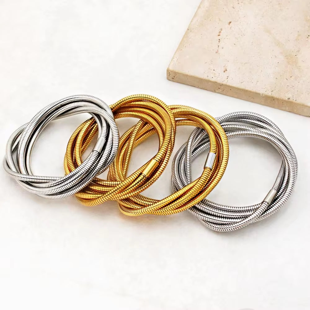 Trendy Stainless Steel Multi-Layer Spiral Bracelet Fashion 18K Gold Plated Jewelry High Quality Low MOQ My Store