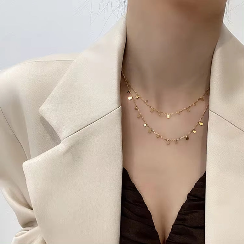 Waterproof 18K Gold Plated Stainless Steel Waterdrop Statement Stackage Necklace Link Chain Block Square Necklace for Women My Store