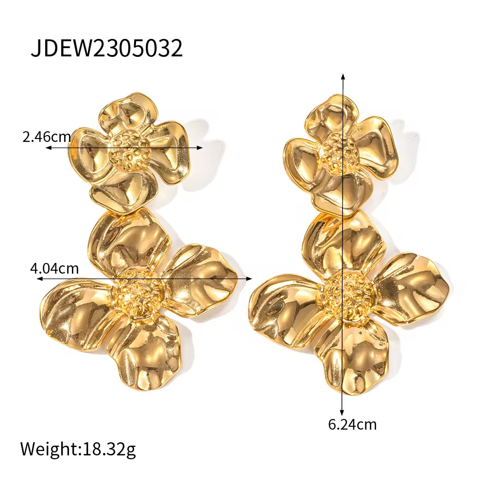 INS Style 18K PVD Plated Chic Stainless Steel Big Flower Earring Party Summer Rings Necklace Jewelry Sets My Store
