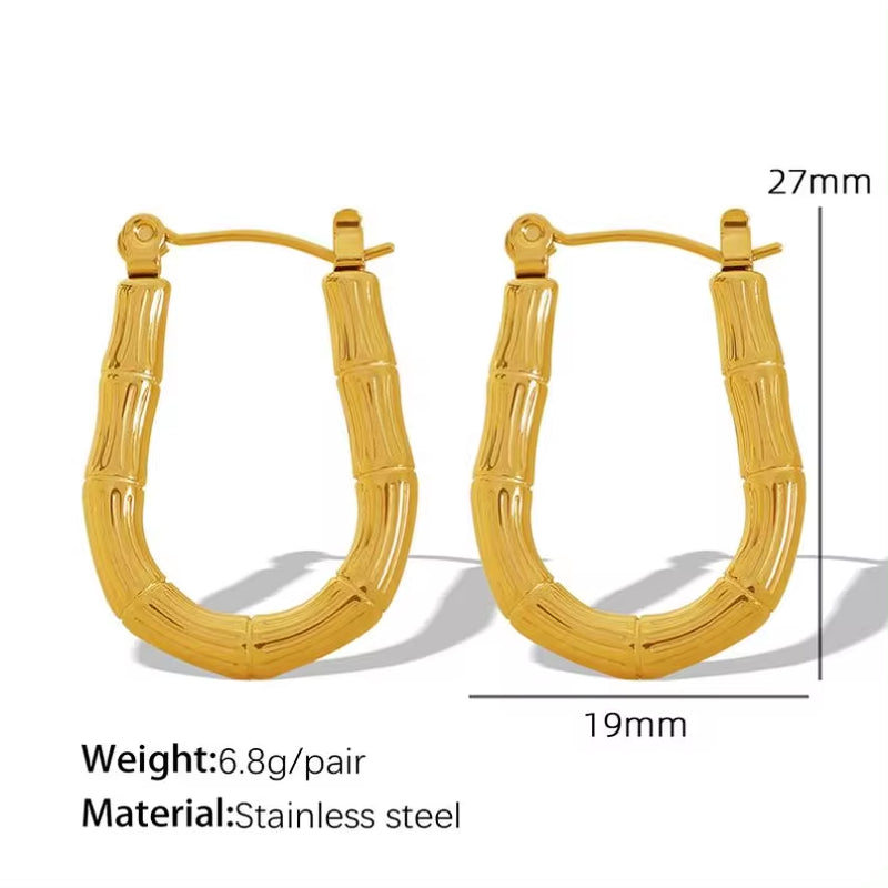 JEWELRY EH172 French Bamboo Curved Earrings Buckle Stainless Steel U Shape Earrings Hoop Daily Hundred Earrings My Store