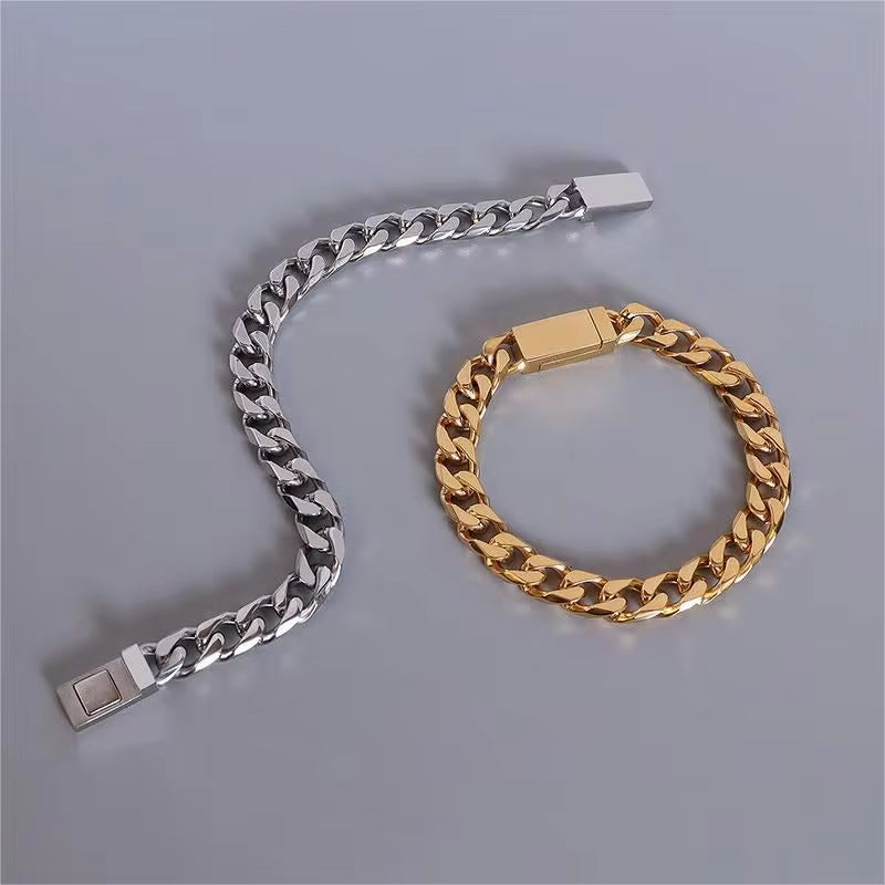 18K Gold Plated Stainless Steel Cuban Chain Magnetic Magnet Lock Bracelet for Women Ladies My Store