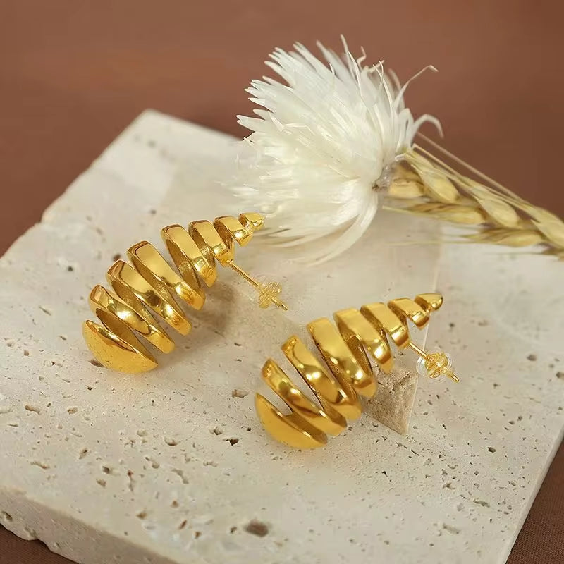 JEWELRY EH52 Water Drop Earrings Stainless Steel 18K Gold Plated Earrings Cow Horn Bags Earrings for Women My Store