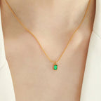 JEWELRY XL99 French Geometric Inlaid Glass Stone Necklace Peplum Quadrilateral Gold Pendant Necklace 18K Gold My Store