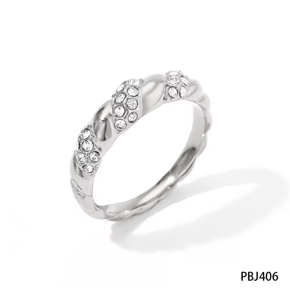 Exquisite Shiny Zircon Paved Croissant Ring Luxury Stylish Trendy Jewelry Twisted Statement Stainless Steel Rings for Women My Store