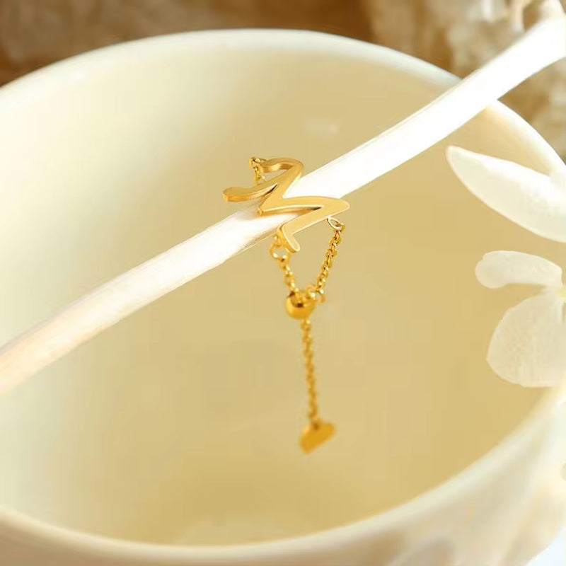 Stainless Steel Charm Adjustable Beads Chain Titanium Steel Letter M Rings Jewelry Women My Store