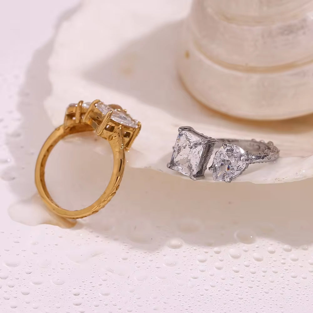 Water Drop Zircon Rings Shining Gold Plated Jewelry Valentine Couple Jewelry Stainless Steel Rings My Store