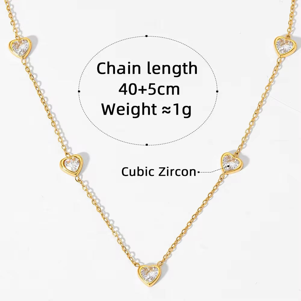 Luxury Jewelry Stainless Steel Chain Chocker Heart Zircon Pendant Necklace My Store
